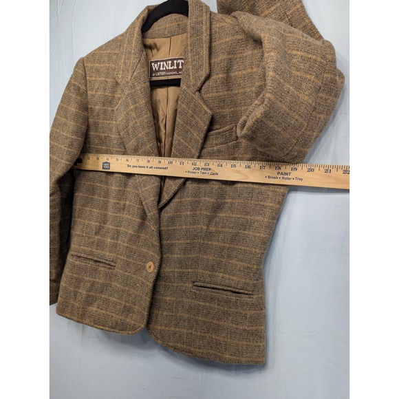 Winlit by Listeff Fashions Classic Plaid Wool Blazer Jacket Brown 2 Button 13 - Picture 6 of 12
